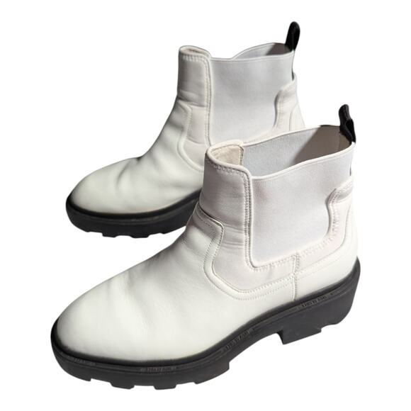 Ash Mastro White Leather Retro Chunky Lug Sole Chelsea Ankle Boots Sz 40 9.5 - Picture 5 of 5